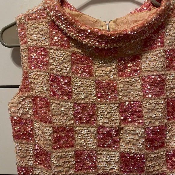 Y2K Pink Checkered Gem Blouse 100% Wool - Picture 5 of 7